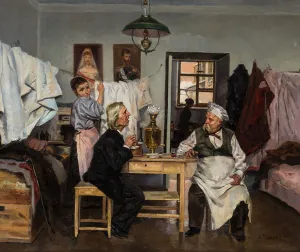 Russian Realism Art Drucke: At the samovar, 1900