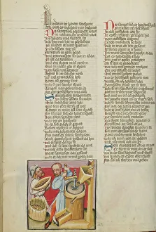 Samson im Getreidemühle; Weltchronik, um 1400-1410. Ersteller unbekannt