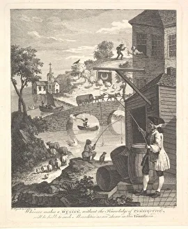 William Hogarth Artwork Drucke: Satire on False Perspective: Frontispiece to Kirbys Perspective