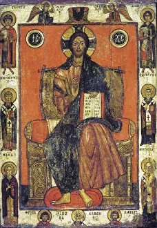 Novgorod School Art Drucke: The Saviour Enthroned with Selected Saints, end of 13th - early 14th century