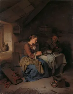 Low Countries Oil Painting Drucke: Saying Grace, 1663. Creator: Cornelis Bega