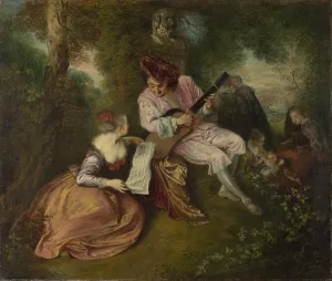 Drucke von Die Skala der Liebe (La Gamme d'Amour), 1715-1716. Im Bestand des Nationalgalerie, London Jean-Antoine Watteau Drucke: Die Skala des Liebes (La Gamme d'Amour)