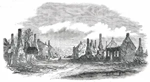 Black And White Fire Images Drucke: Scene of the Fire at Cottenham - sketched from Lambs Corner, 1850. Creator: Unknown