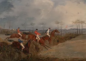 Henry Thomas Alken Artwork Drucke: Scenes From a Steeplechase: Another Hedge, ca. 1845. Creator: Henry Thomas Alken