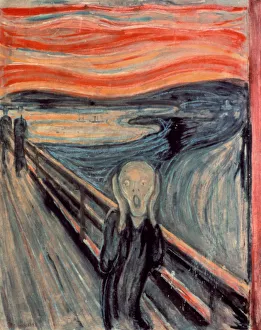 Drucke von Die Schrei vom Jahr 1893 ist eine der vier Versionen von Edvard Munch aus dem Jahr 1893 gemalt Edvard Munch Drucke: Die Schrei, 1893. Künstler: Edvard Munch