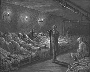 Christian Scripture Reading Drucke: Scripture Reader in a Night Refuge, 1872. Creator: Gustave Doré