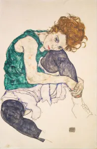 Drucke von Sitziende Frau mit Beinen angesetzt (Adèle Hermès). Im Bestand der Nationalgalerie Prag Egon Schiele Drucke: Sitziende Frau mit Beinen hochgezogen