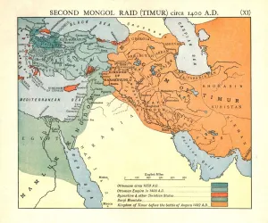 Byzantine Empire Map Drucke: Second Mongol Raid (Timur), circa 1450 A. D. c1915. Creator: Emery Walker Ltd