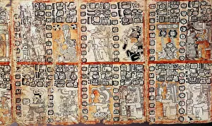 Mayan Codex Drucke: Section from the Mayan Troano Codex, 15th century