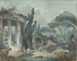 Antique French Artwork Drucke: The Seesaw. Creator: Hubert Robert