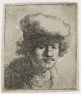 Selbstporträt mit Hut vorne gezogen um ca. 1630 von Rembrandt van Rhijn (1606-1669)