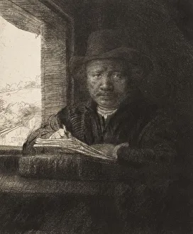 Rembrandt Harmensz Van Rijn Artwork Drucke: Self-Portrait Etching at a Window, 1648. 1648. Creator: Rembrandt Harmensz van Rijn