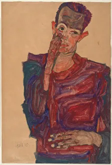 Selbstporträt mit geschlossenen Augenliden, 1910. Künstler: Schiele, Egon (1890/18)