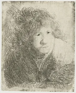 Rembrandt Self Portrait Drucke: Self-Portrait, Leaning Forward, Listening, 1628. Creator: Rembrandt van Rhijn (1606-1669)
