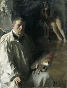Oil On Canvas Realism Art Drucke: Self-portrait with Model