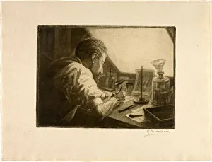 European Art Gallery Collection Drucke: Self-Portrait Preparing an Etching, c. 1890. Creator: Henri-Charles Guerard