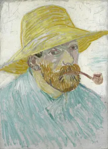 Vincent Van Gogh Self Portrait Drucke: Self-Portrait with Straw Hat and Pipe