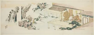 Katsushika Hokusai Masterpiece Drucke: Servant throwing bundles of branches into waterfall, Japan, c. 1810. Creator: Hokusai