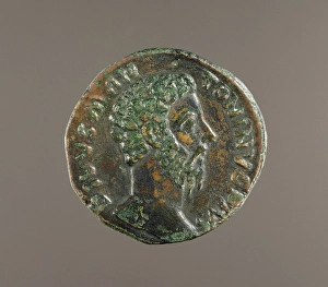 Roman Empire Currency Drucke: Sestertius Coin of Marcus Aurelius