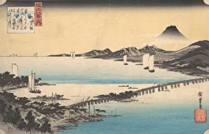 Drucke von Seta am Sekisho im Sonnenuntergang, Seta; See von Biwa um 1835 Ando Hiroshige Drucke: Seta am Sekisho im Sonnenuntergang; Seta (Lago Biwa)