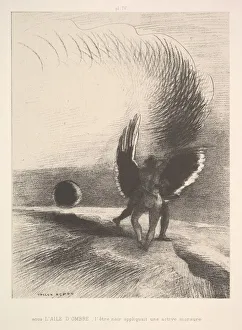 Odilon Redon Lithograph Drucke: In the shadow of the wing, the black creature bit, 1891. Creator: Odilon Redon