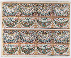Late 18th Century Artwork Drucke: Sheet with a two borders with four hanging draperies