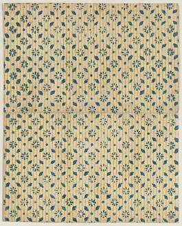 Nineteenth Century Artwork For Sale Drucke: Sheet with overall floral and stripe pattern, 19th century. Creator: Anon