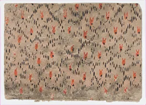 Anonymous Artwork Drucke: Sheet with pattern of red and black dashes, 19th century. Creator: Anon