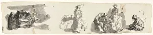 Honore Daumier Artist Biography Drucke: Sheet of Studies with a Group of Four Figures to the Right, third quarter 1800s. Creator