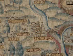 Fine Art Images UK Drucke: The Sheldon Tapestry: Map of Warwickshire, Detail: Stratford, 1580s
