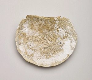 Native American Heritage Art Drucke: Shell gorget with incised rattlesnake design, 1200-1500. Creator: Unknown