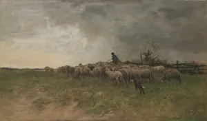 Realism Fine Art Images Drucke: Shepherd with his flock