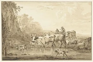Schäferin und Schiffer mit Rindern und Schafen am Brunnen, 1766-1815. Ersteller: Jacob van Strij
