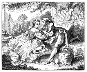 Monochrome Landscape Painting Drucke: A Shepherdess, (1885)