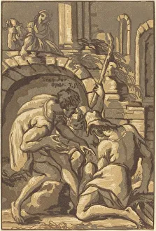 Chiaroscuro Woodcut Art Drucke: Two Shepherds and a Boy. Creator: John Skippe