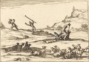 Pastoren verteidigen ihre Schafe, 1628. Künstler: Jacques Callot