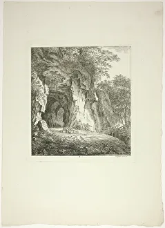 Swiss Heritage Art Drucke: Shepherds and Sheep Resting Under a Bridge