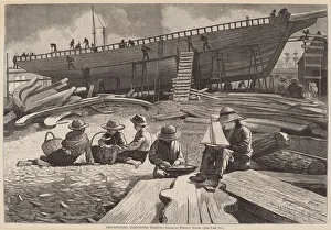 Schiffbau im Gloucester Hafen, veröffentlicht 1873. Ersteller: Winslow Homer