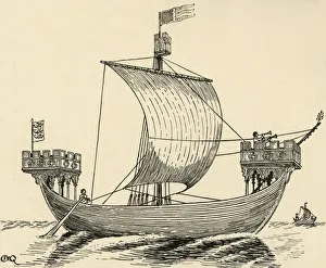 Black And White Ship Art Drucke: A Ship of the time of Edward I. (based on the Dover seal, 1284), (1931). Artist