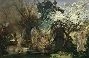 Oil On Canvas Landscape Drucke: The Shower, c1912. Creator: Charles Sims