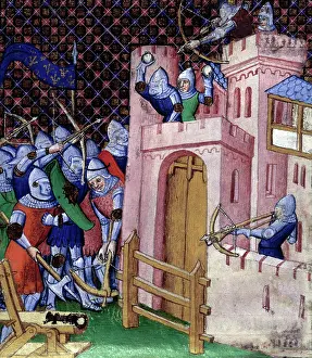 Medieval Fortifications Drucke: Siege scene, c1415. Creator: Unknown