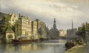 Nineteenth Century Water Transport Drucke: The Singel, Amsterdam, looking towards the Mint