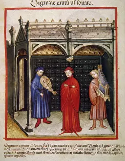 Medieval Music Drucke: Singing with organ and stringed instrument, 14th century. Creator: Unknown