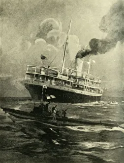 Drucke von Der Untergang der Falaba, Erster Weltkrieg, 28. März 1915, (c1920) Spottdrosseln Und Spottdrosseln Drucke: Das Sinken der Falaba, Erster Weltkrieg, 28. März 1915, (c1920). Künstler: Cecil King