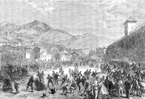 Skating auf dem Arno in Florenz, 1864.
