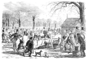 Victorian Era Leisure Activities Drucke: Skating in Hyde-Park - drawn by John Leech, 1857. Creator: Joseph Swain