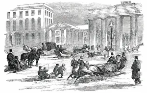 Black And White Winter Images Drucke: Sledging in Berlin, 1850. Creator: Unknown