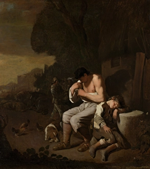 Oil On Canvas Baroque Style Drucke: A Sleeping Boy and a Man Removing Fleas from Himself. Creator: Michiel Sweerts