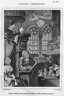 British Satire Art Drucke: Sleeping Congregation, 18th century. Artist: Thomas Clerk