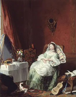 Female Reader Portrait Drucke: The sleeping reader. Creator: Ecole Francaise